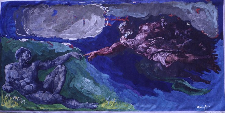 Valerio Miroglio: LA CREAZIONE DI ADAMO, cm.330x162, 1985, alto liccio