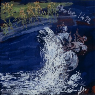 Valerio Miroglio: ottobre 1492, cm.200x200, 1992, alto liccio